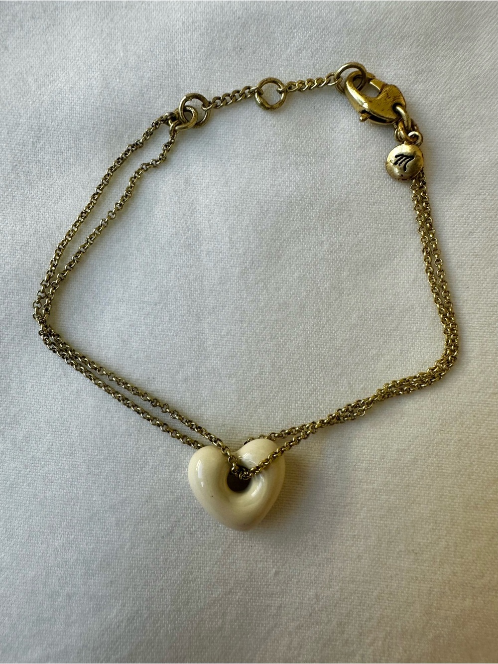 Madewell Gold Double Chain Cream Heart Charm Bracelet Adjustable